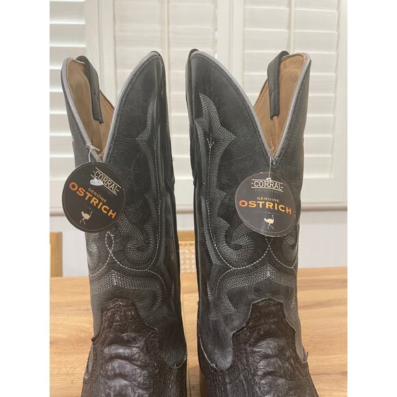 Corral Men's Embroidery Ostrich Leg Vamp Cowboy Boots Size 10.5 NWOB Square Toe - Picture 5 of 12